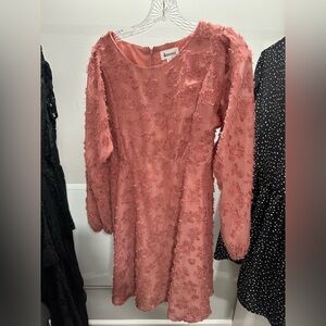 Pink Textured Long Sleeve Maternity dress